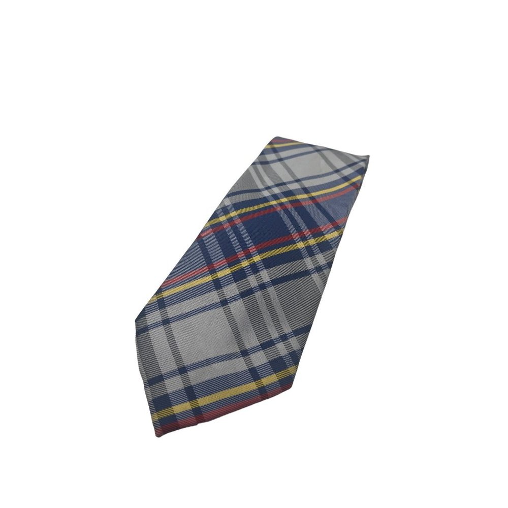 Jon VanDyk Holland Handmade Necktie With Gray Yellow Red and Blue Plaid